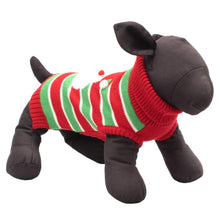 Cargar imagen en el visor de la galería, Dog Mannequin Models Red and Green Striped Santa Dog Sweater

