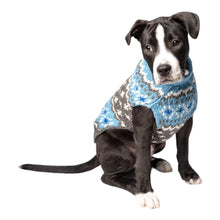 Cargar imagen en el visor de la galería, Dog Stays Warm and Cozy in Light Blue Fair Isle Dog Sweater
