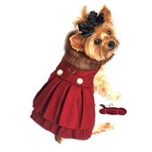 Load image into Gallery viewer, Yorkie models Burgundy Faux Fur-trimmed Dog Harness Coat
