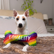 Load image into Gallery viewer, Handsome dog shows off his Equality Bone Plush Dog Toy
