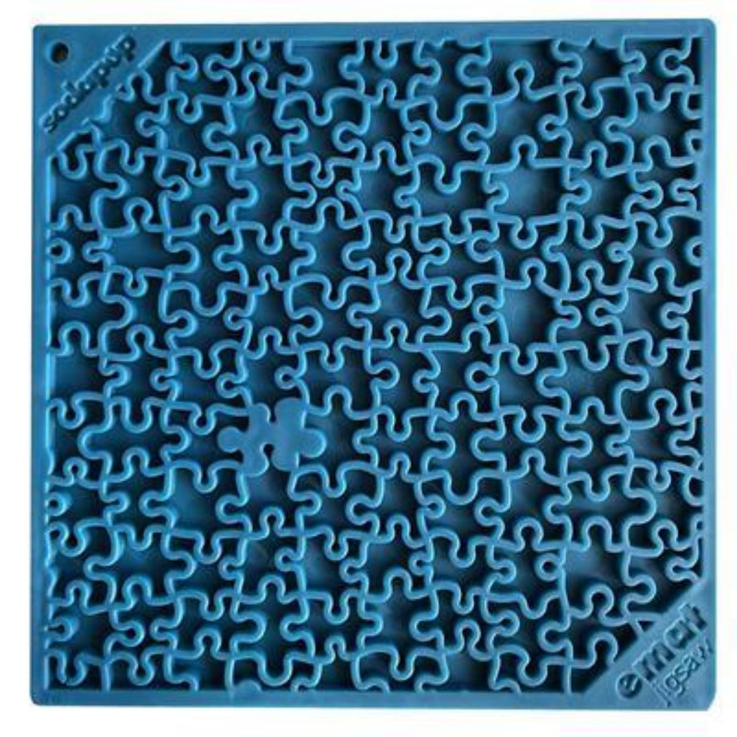 Jigsaw design emat enrichment licking mat for dogs in blue