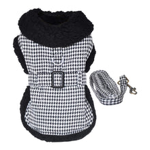 Load image into Gallery viewer, Luxurious Black and White Classic Houndstooth Dog Harness Coat with Matching Leash

