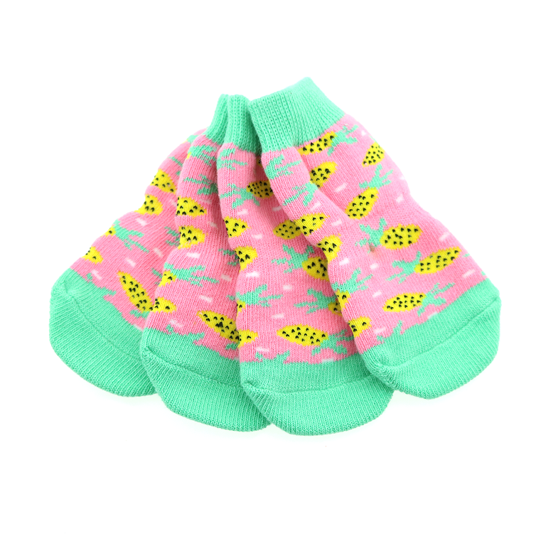 Pink Pineapple Non-Skid Dog Socks will protect  sensitive paws