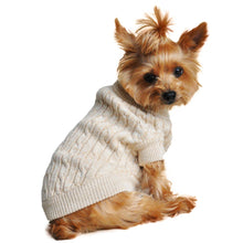 Load image into Gallery viewer, small-dog-wears-the-oatmeal-combed-cotton-cable-knit-dog-sweater
