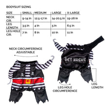 Load image into Gallery viewer, Pet Krewe Bodysuit Sizing Chart for dog costumes
