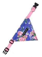 Load image into Gallery viewer, Pink and Blue Floral Burst Dog Bandana features a built-in collar
