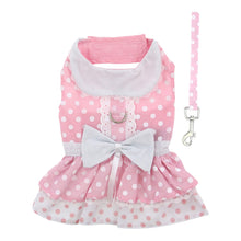 Load image into Gallery viewer, Pink Polka Dot Lace Designer Dog Harness Dress with Leash
