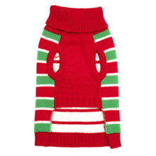 Load image into Gallery viewer, Red and Green Striped Santa Dog Sweater - Underside View
