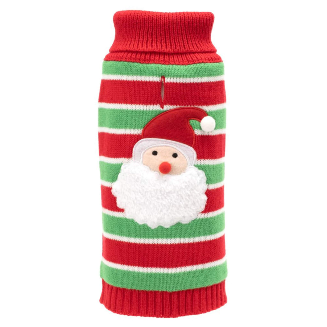 Red and Green Striped Santa Dog Sweater