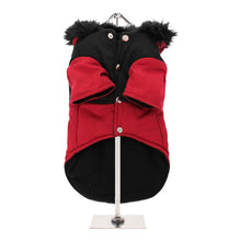 Load image into Gallery viewer, Red on Black Two Tone Dog Parka - underside view
