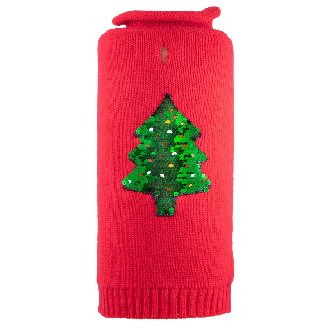 Reversible Sequin Christmas Tree Roll Neck Dog Sweater