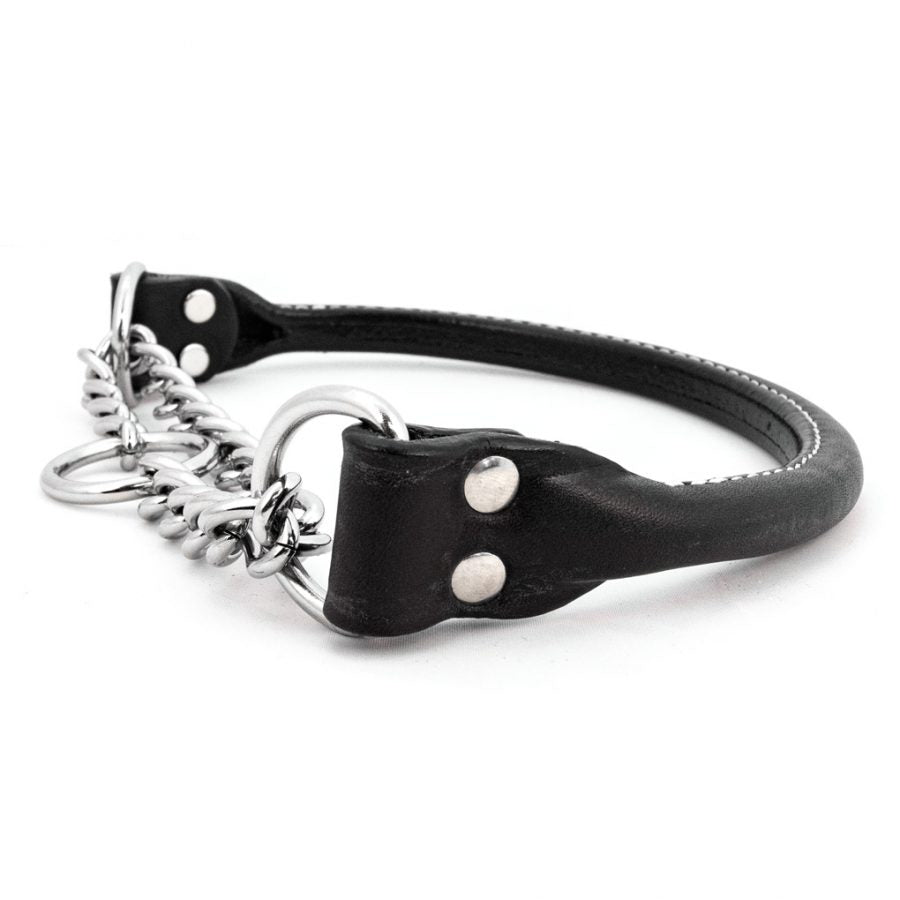 Rolled Leather Martingale Dog Collar in Black