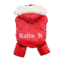 Load image into Gallery viewer, Ruffin It Dog Snow Suit Harness with Removable Hood
