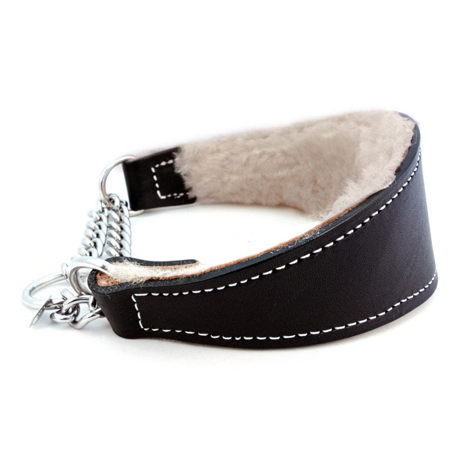 Shearling-lined Martingale Dog Collar in Black