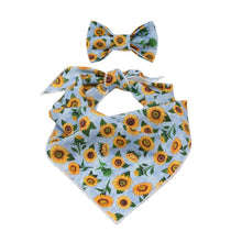 Load image into Gallery viewer, sunflower dog bandana with matching bow tie
